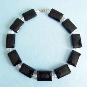Black ONYX & Quartz Sterling Silver Necklace